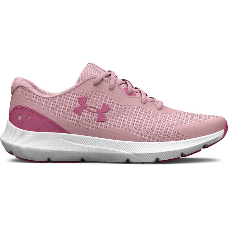 Women's Pink Under Armour Surge 3 Running Shoes, with lightweight, breathable mesh upper from O'Neills.