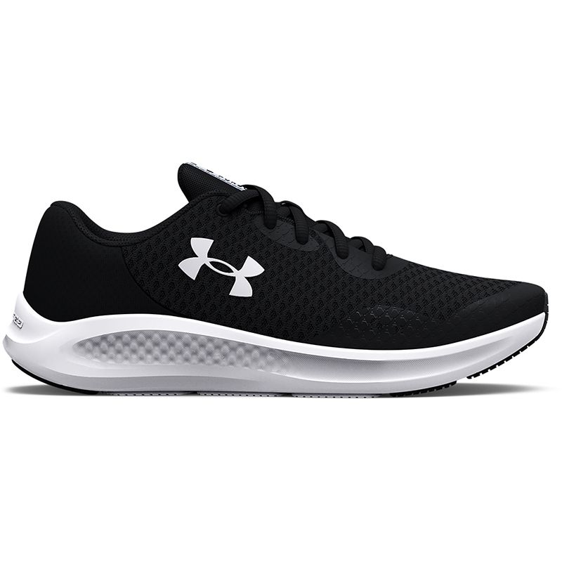 Kids' Black Under Armour Charged Pursuit 3 running shoes, with lightweight mesh upper from O'Neills.
