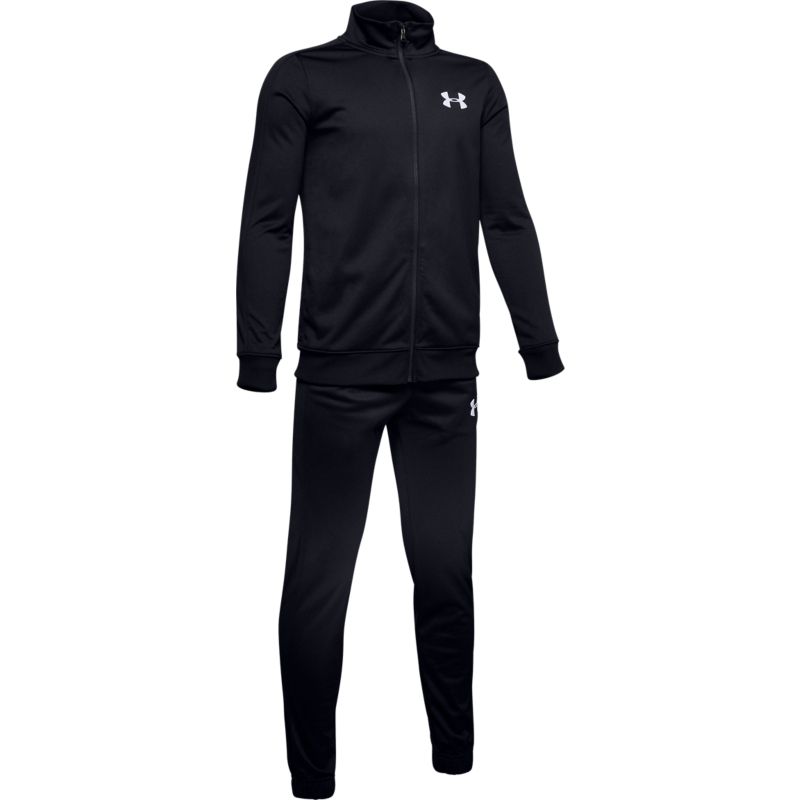 Black Under Armour kids' tracksuit with full zip jacket and jogger bottoms from O'Neills.