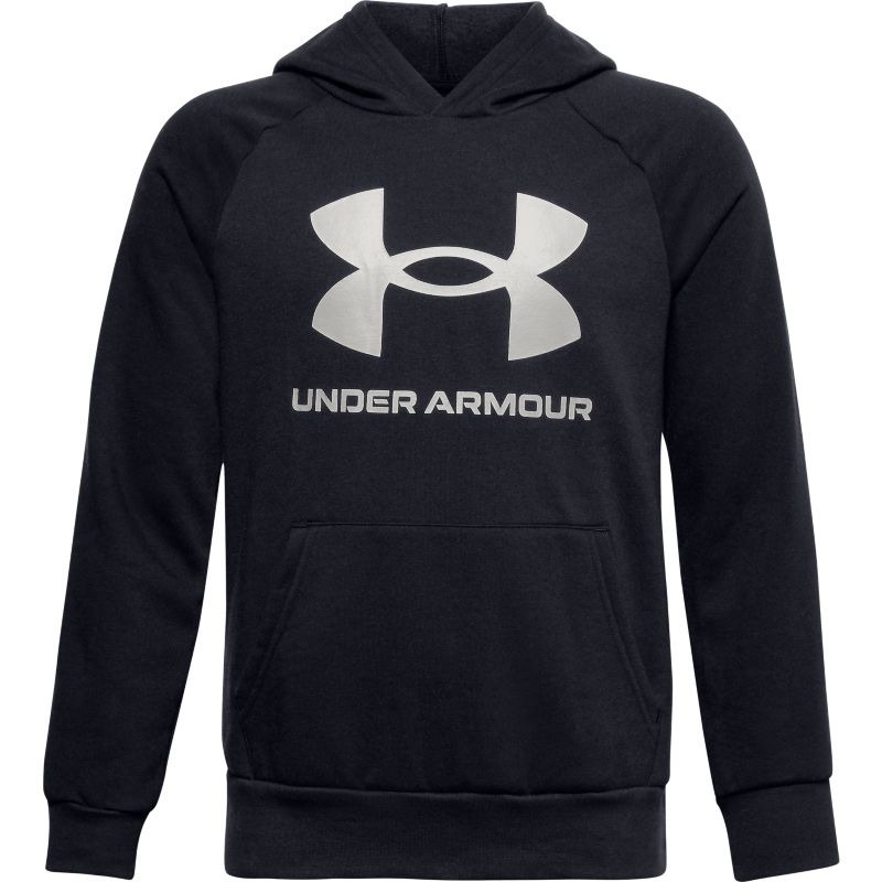 Black Under Armour boys overhead hoodie with large white UA logo on chest from O'Neills.