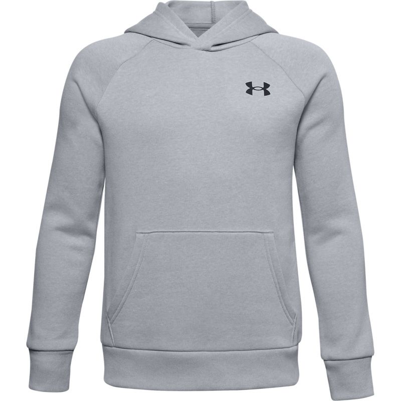 Kids' Grey Under Armour Rival Cotton Hoodie, with front kangaroo pocket from O'Neills.