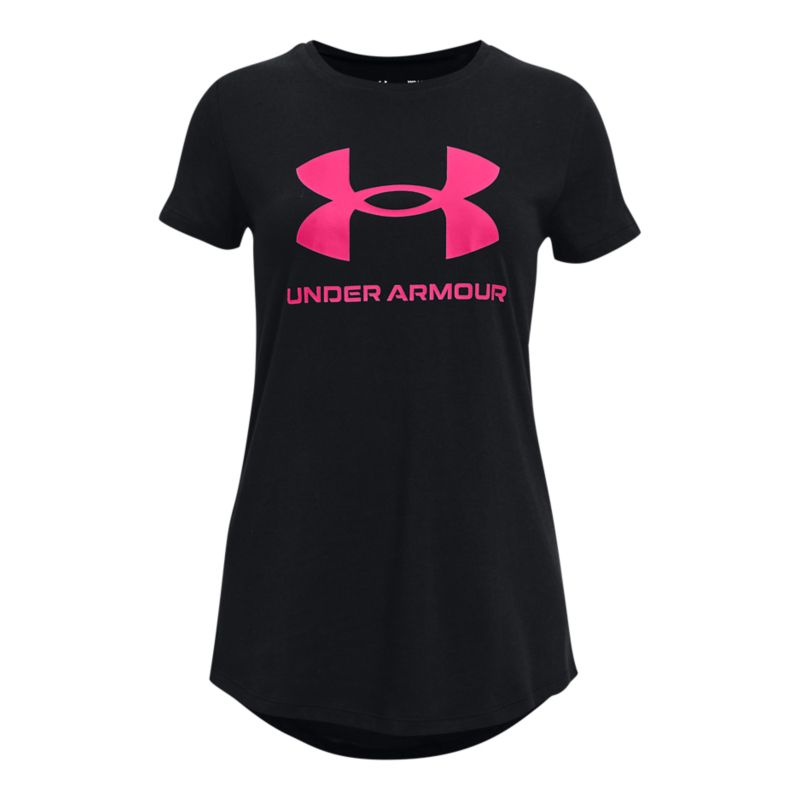 Black and Pink Under Armour kids' girls short sleeve t-shirt from O'Neills.