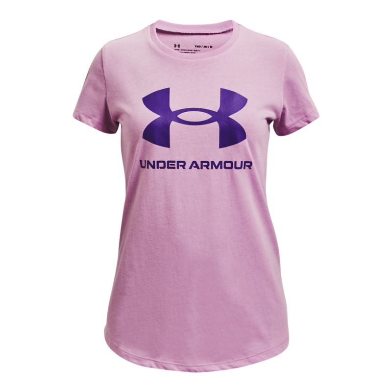 purple Under Armour kids' short sleeved t-shirt with a round neck from O'Neills