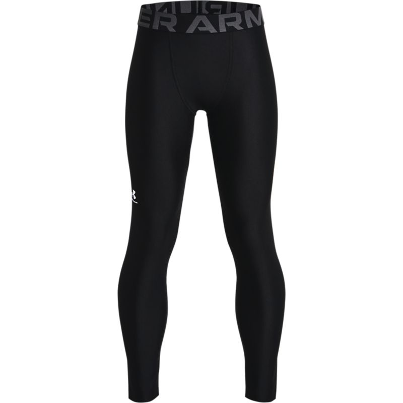 Black Under Armour girls leggings with branded waistband and UA logo on right leg from O'Neills.