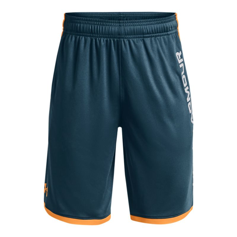 Navy Under Armour boys shorts with orange stripe and UA logo from O'Neills.