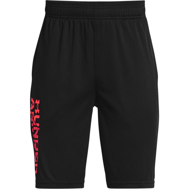 Black and red Under Armour kids' shorts with elasticated waistband from O'Neills.