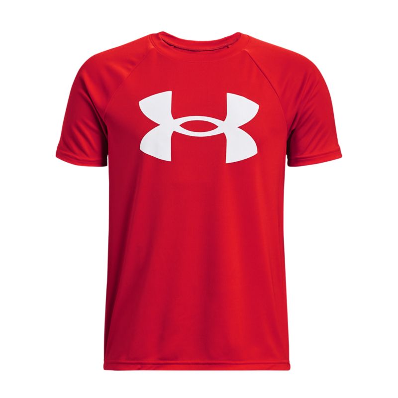 Red Under Armour Kids' Tech™ Big Logo T-Shirt, with Raglan sleeves from O'Neills