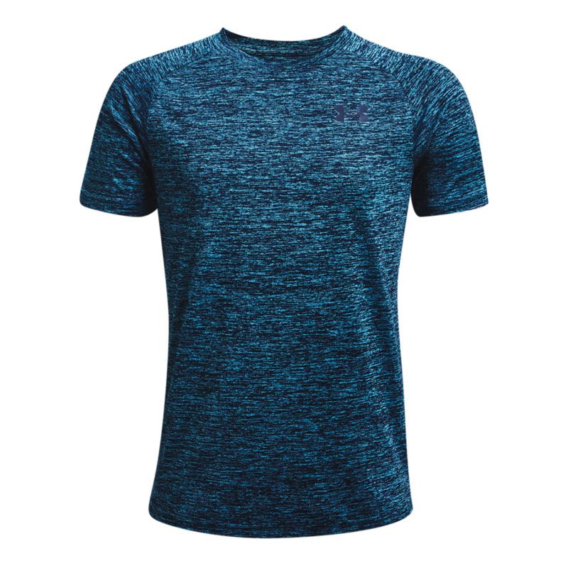 Blue Under Armour kids' t-shirt made from ultra soft UA Tech™ fabric, featuring a small Under Armour logo and raglan sleeves available from O'Neills.