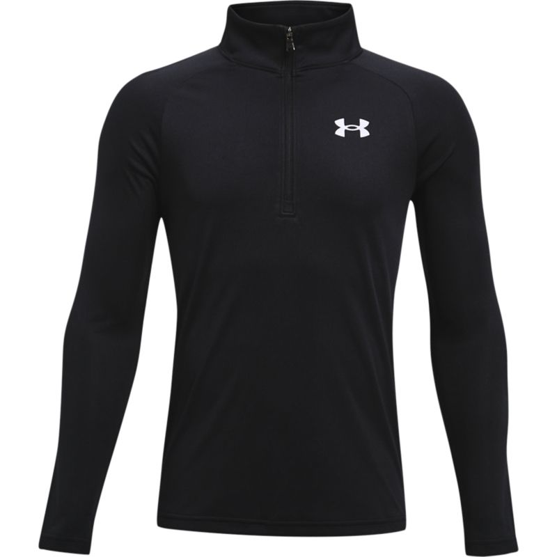 Black Under Armour kids' boys half zip top with long sleeves from O'Neills.