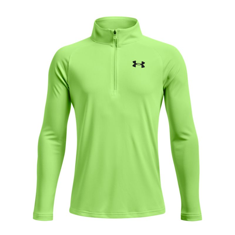 Green Under Armour boys half zip top with black UA logo on left chest from O'Neills.