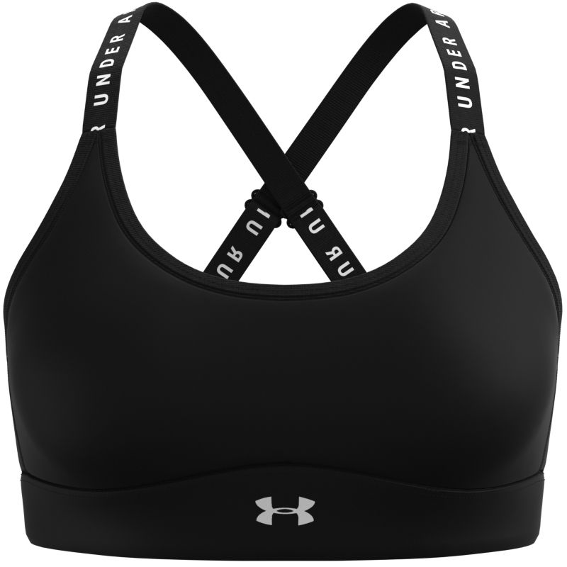 Black Under Armour women's training sports bra with cross back straps from O'Neills.