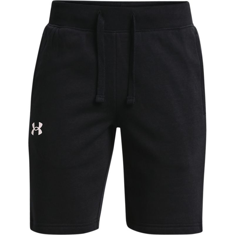 Black Under Armour kids' boys cotton shorts with pockets from O'Neills.