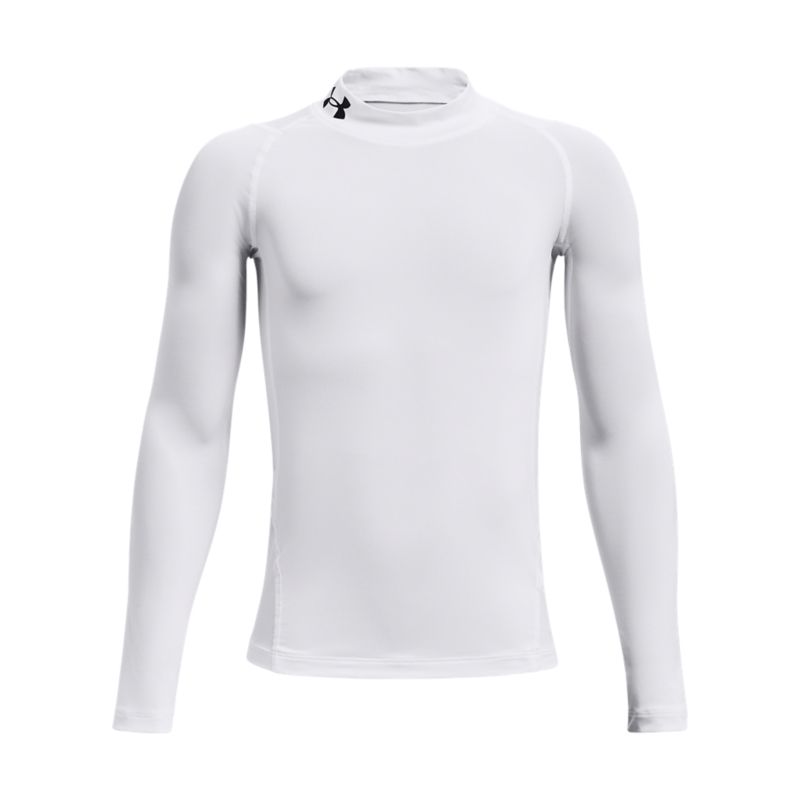 White Under Armour kids' baselayer long sleeve top with black UA logo from O'Neills.