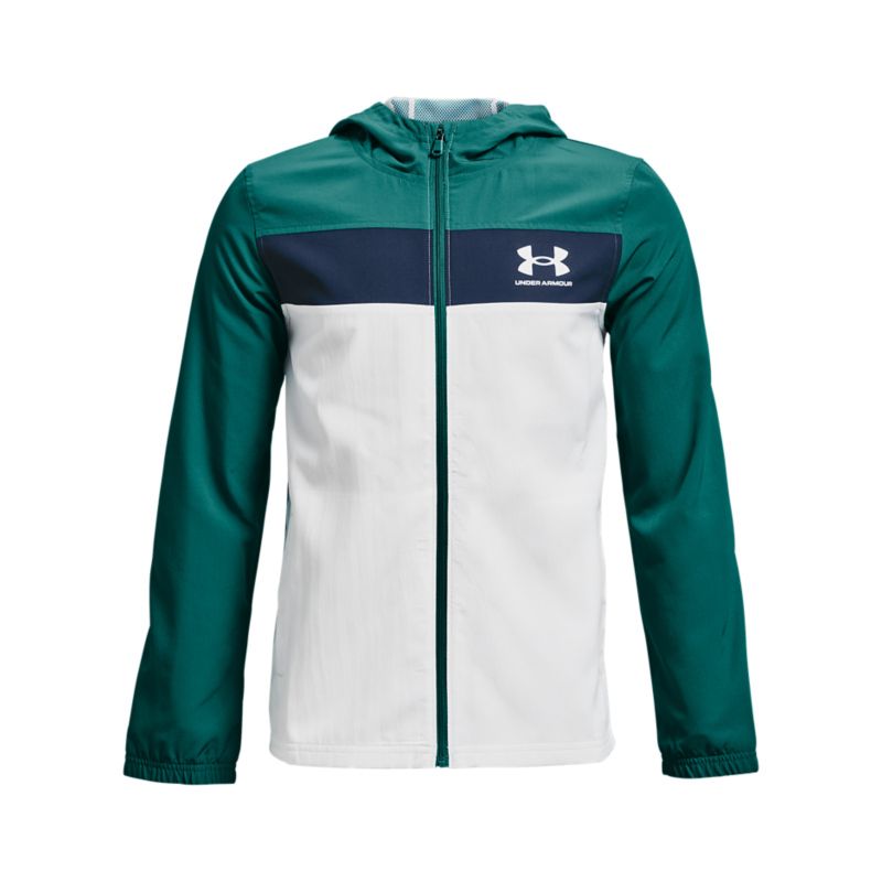 Kids' Green Under Armour Sportstyle Windbreaker, with open hand pockets from O'Neills.
