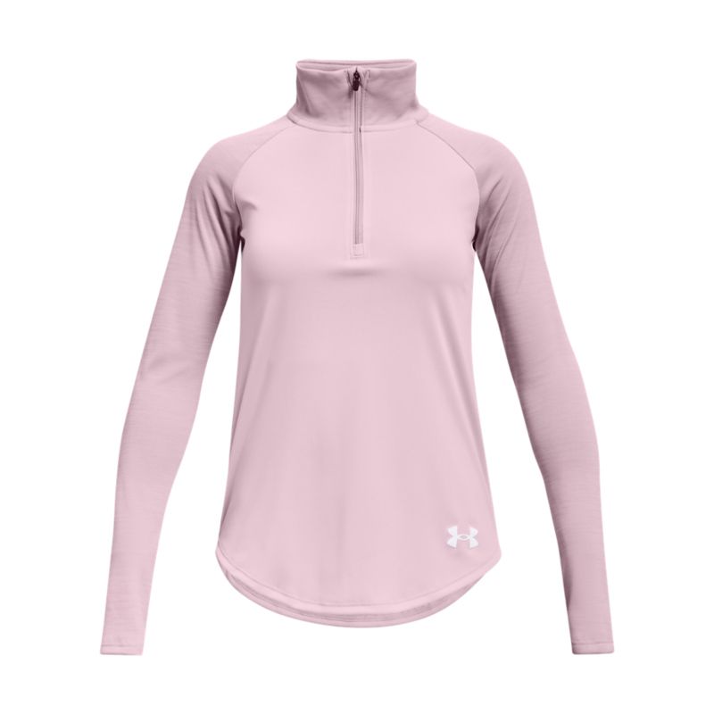 Pink Under Armour girls half zip long sleeve top with arm detail from O'Neills.