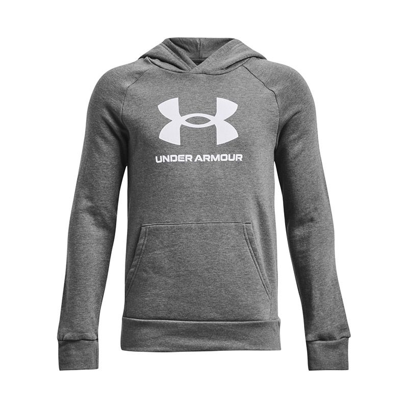 Grey Under Armour Kids' Rival Fleece BL Hooded Top from O'Neill's.