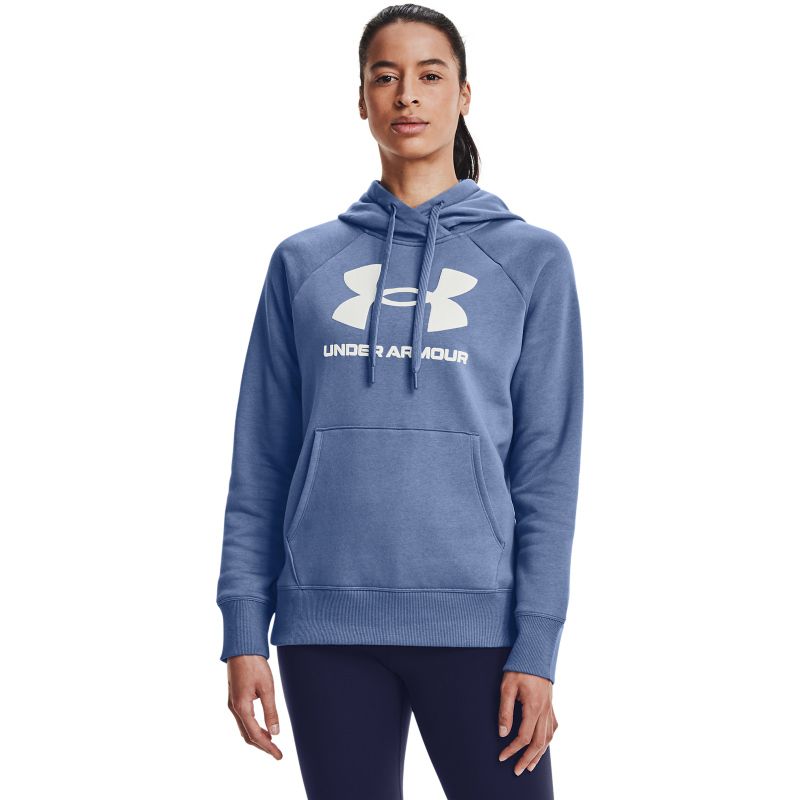 Blue Under Armour women's overhead hoodie with large white UA logo on front from O'Neills