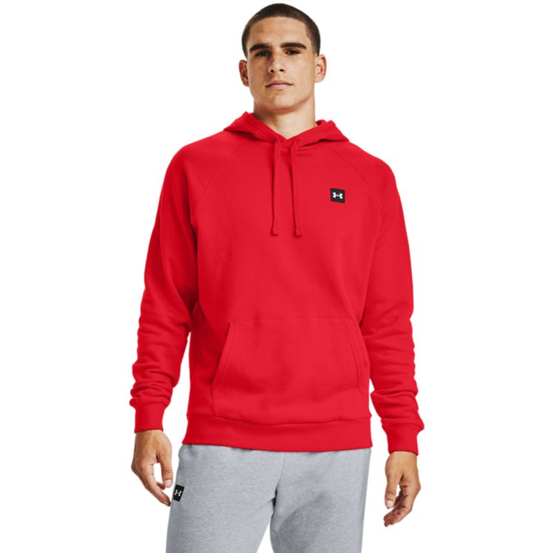 Red Men's Under Armour Rival Fleece Hoodie with a kangaroo pocket from O'Neills