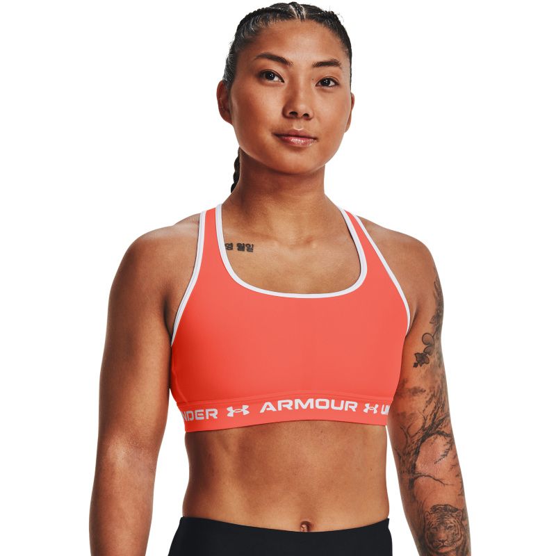Under Armour Women's Armour Mid Crossback Sports Bra Electric Tangerine /  White