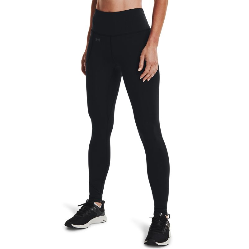 Black Under Armour women's gym leggings with deep waistband from O'Neills.