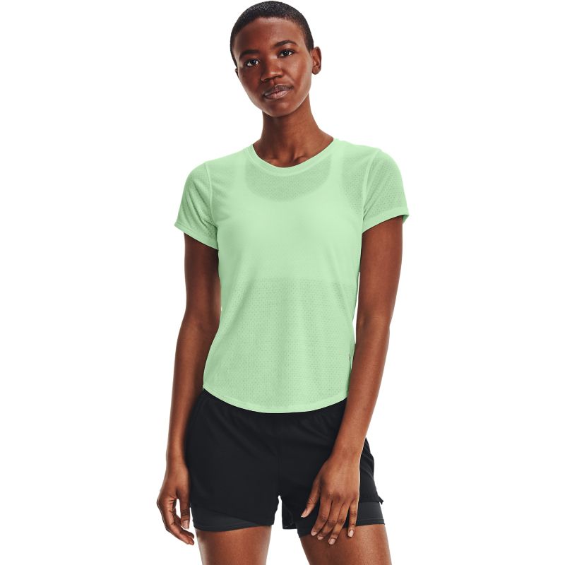Green Under Armour women's running t-shirt with reflective detail on back from O'Neills.