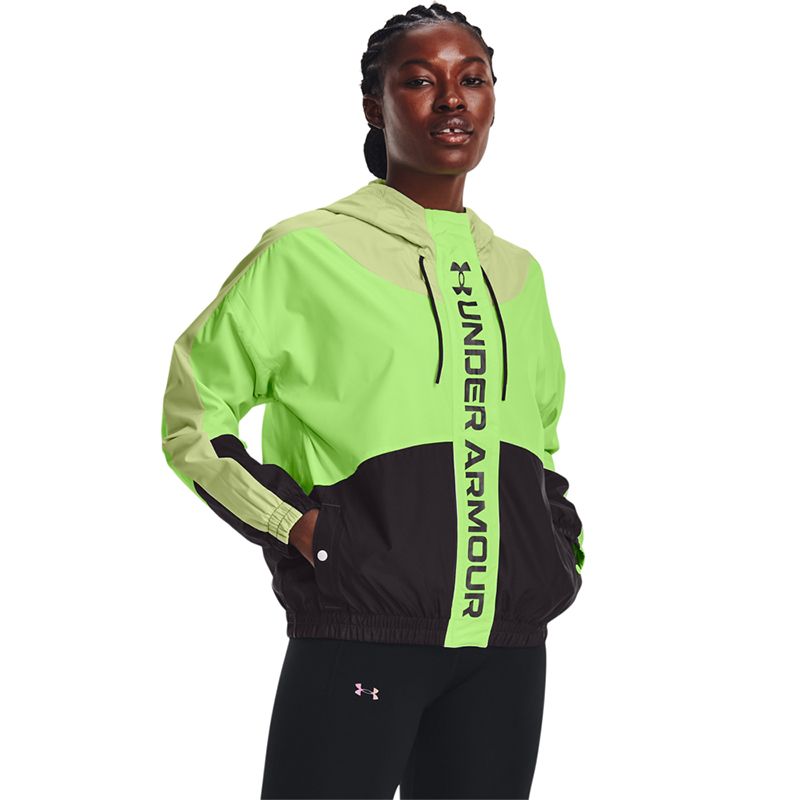 Under Armour Women's UA Rush Woven Full Zip Jacket Pale Olive / Quirky Lime  / Jet Grey