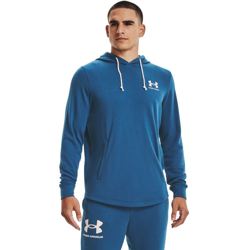 Men's Blue Under Armour Rival Terry Hoodie, with open hand pockets from O'Neills.