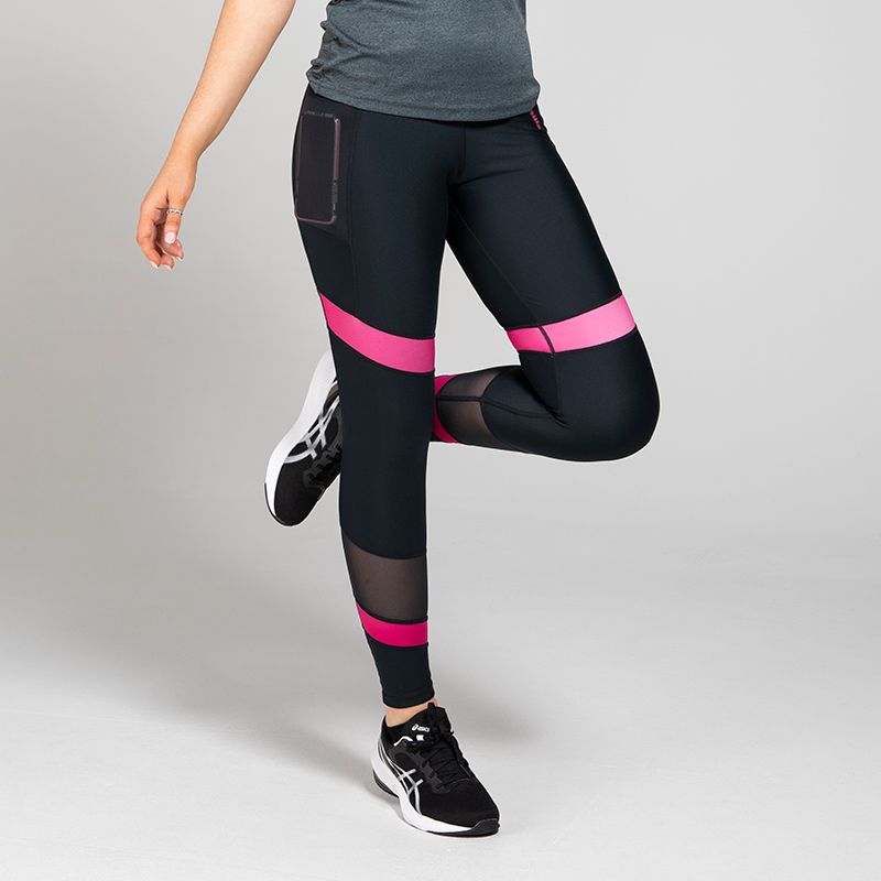 Black and pink mesh 7/8 women’s gym leggings with thigh pockets by O’Neills