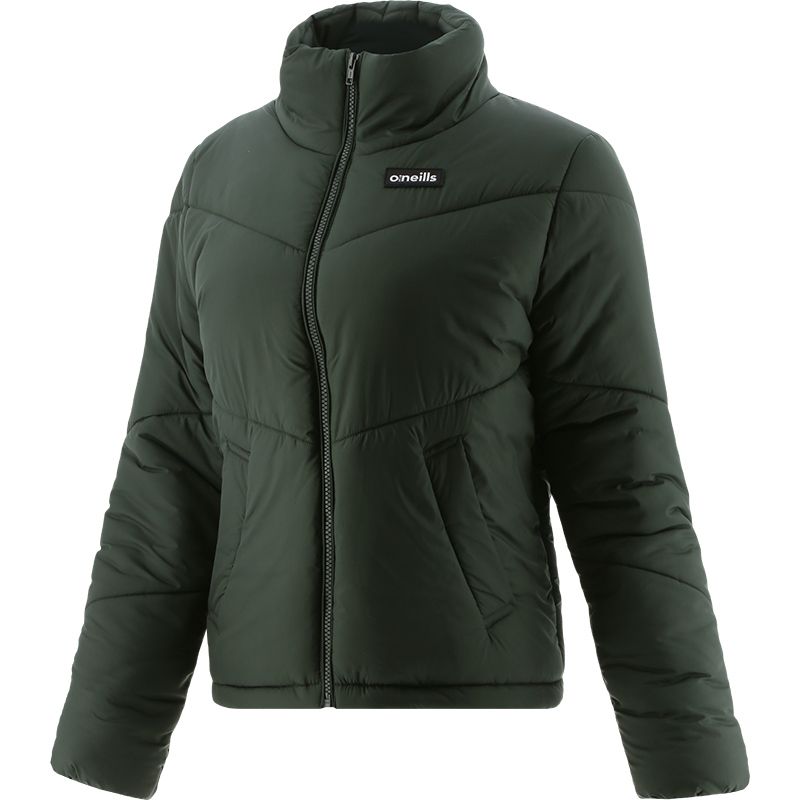 Green Women’s boxy puffer jacket with side pockets and adjustable hem with toggle by O’Neills.