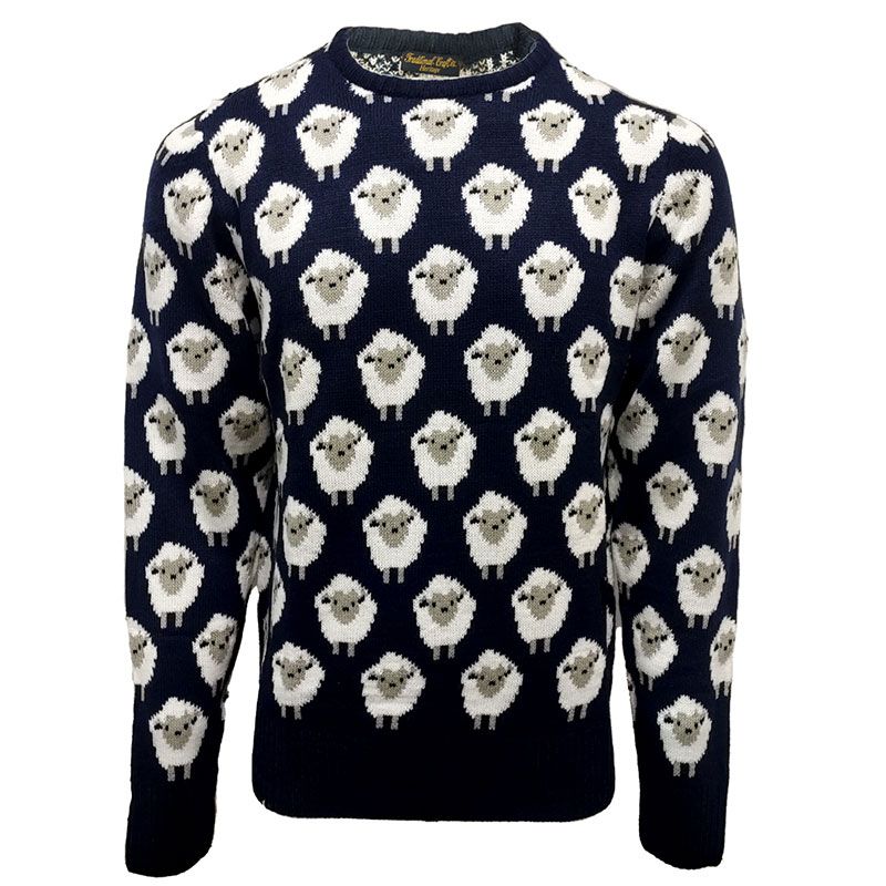 Trad craft navy sheep jumper with one black sheep from O'Neills.