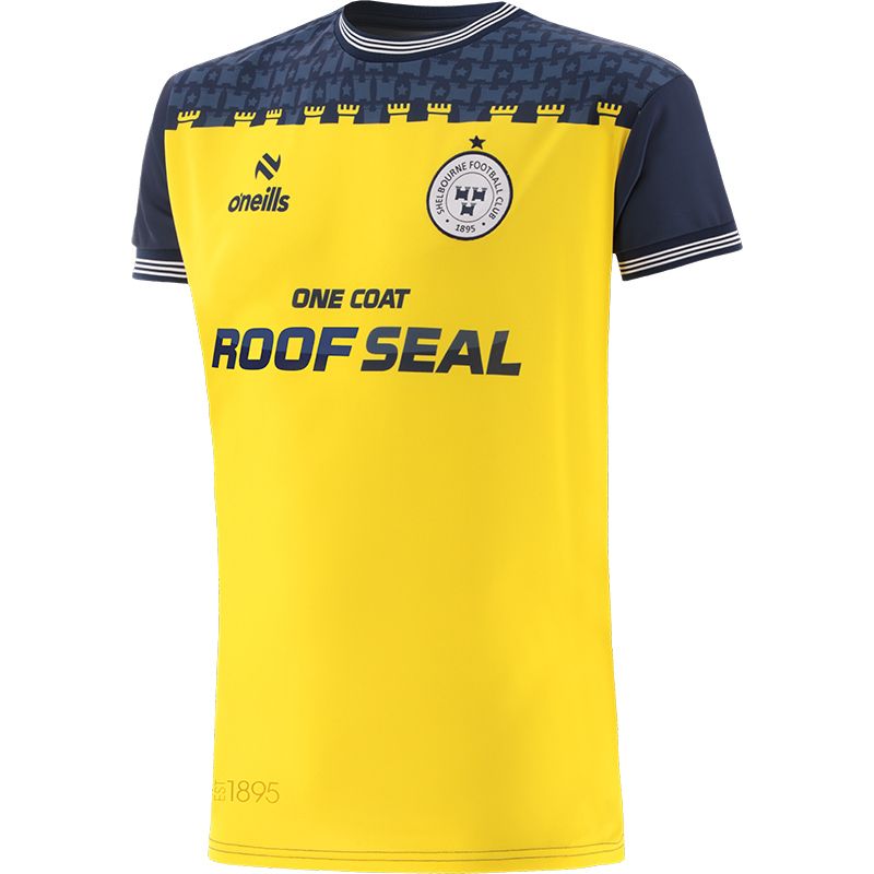 Navy and Yellow Shelbourne F.C. Away Jersey 2024 with ribbed collar and cuffs by O’Neills.