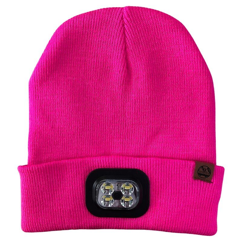 pink Six Peaks beanie hat with an LED light from O'Neills