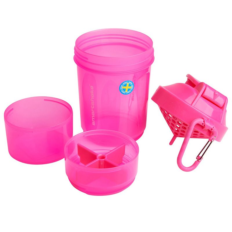Pink Smartshake protein shaker with two detachable storage compartments from O'Neills