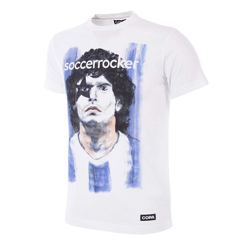 White COPA SoccerRocker t-shirt with Diego Maradona print from O'Neills.