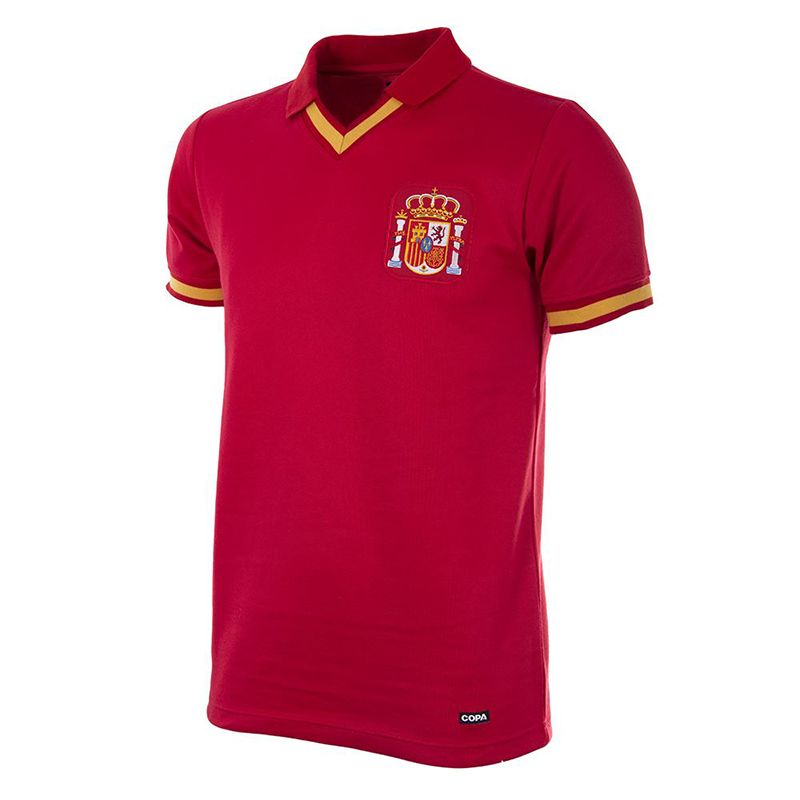 Red COPA retro Spain 1988 football shirt with collar from O'Neills.