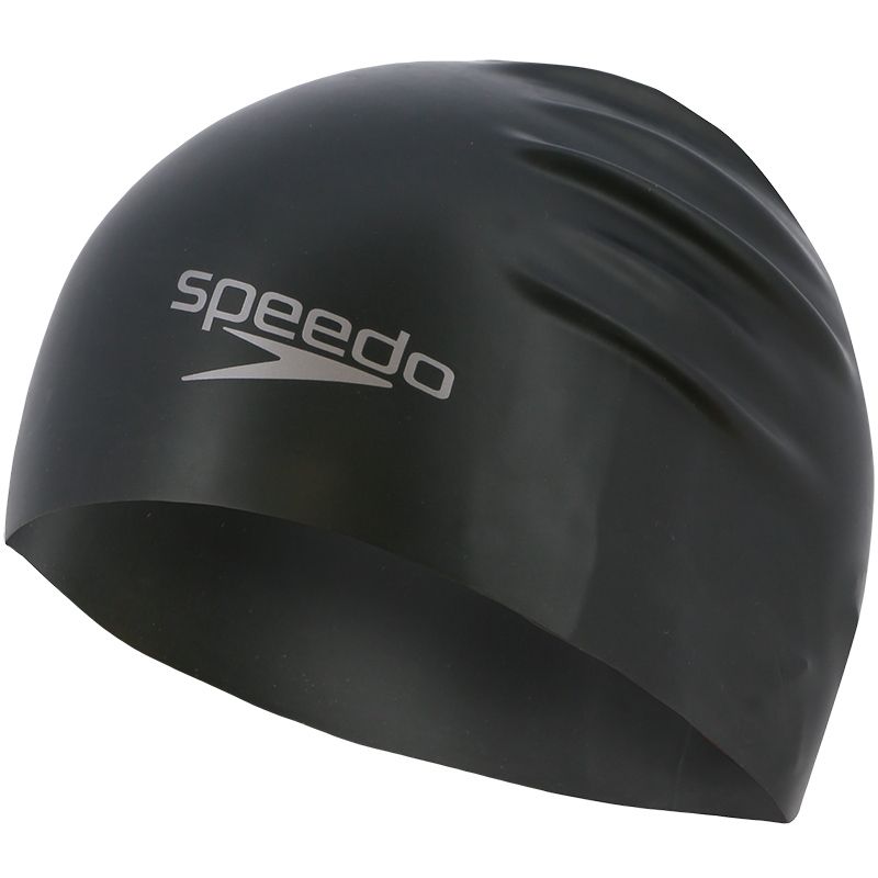 Speedo Plain Moulded Silicone Cap Black New Sealed Swimming Swim 