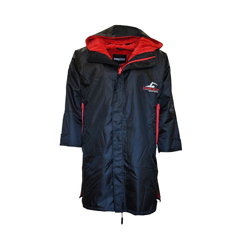 black and red SwimTech waterproof parka robe from O'Neills