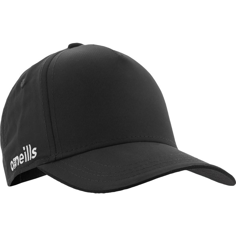 Black baseball cap with protective peak and White O’Neills embroidered logo on the side.