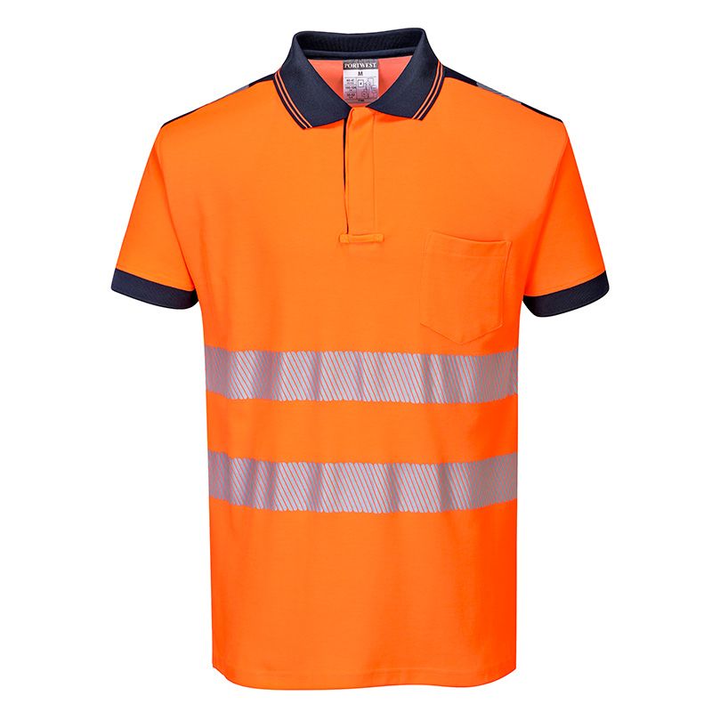Portwest Men's PW3 Hi-Vis Polo Shirt Orange / Navy