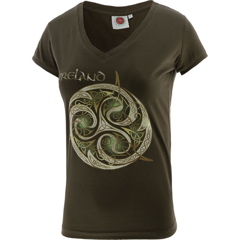 Premium Women's Celtic Knot V-Neck T-Shirt Khaki