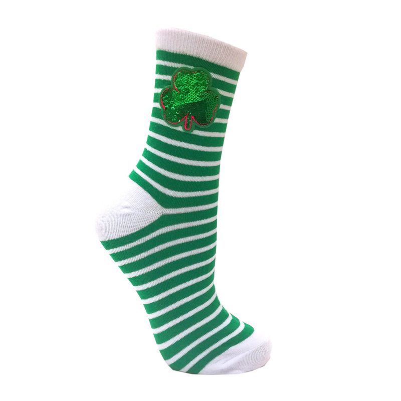 Trad Craft Strip Sequin Socks Green / White