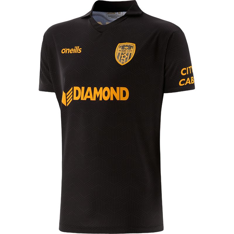 Black and amber Men's Derry City FC Away Goalkeeper Jersey with v neck collar from O’Neills.
