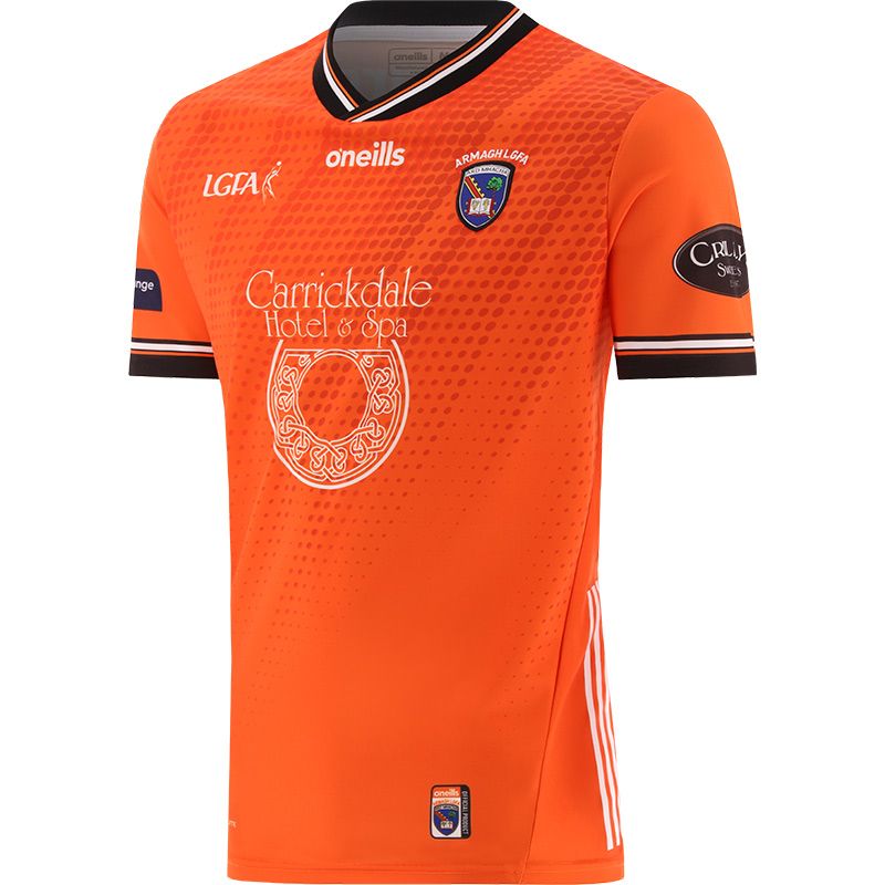 Orange Armagh LGFA Home Jersey 2024 with ribbed collar by O’Neills.