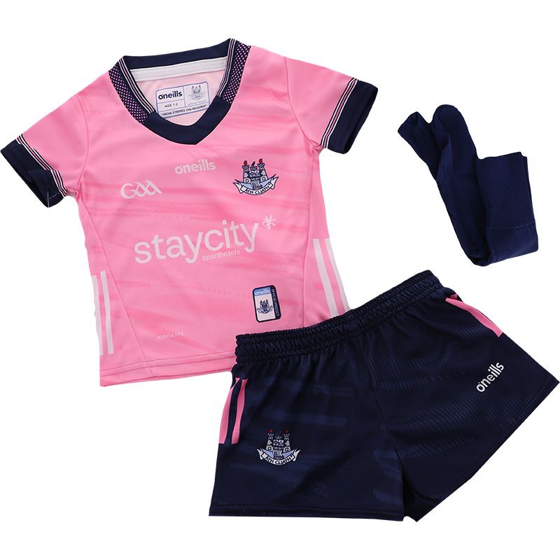 Pink Dublin GAA mini kit with jersey, shorts and socks by O’Neills.