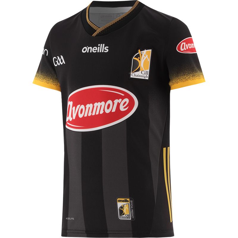 Black and Amber Kilkenny GAA Goalkeeper Jersey 2024 with black stripes by O’Neills.