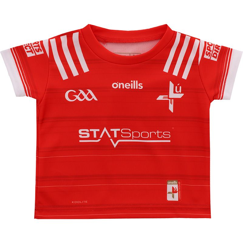 Red Louth GAA Baby Home Jersey 2024 with Red knitted collar by O’Neills.