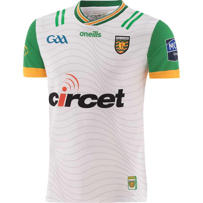 White Donegal GAA Alternative Jersey 2024 Player Fit with ribbed crewneck by O’Neills.