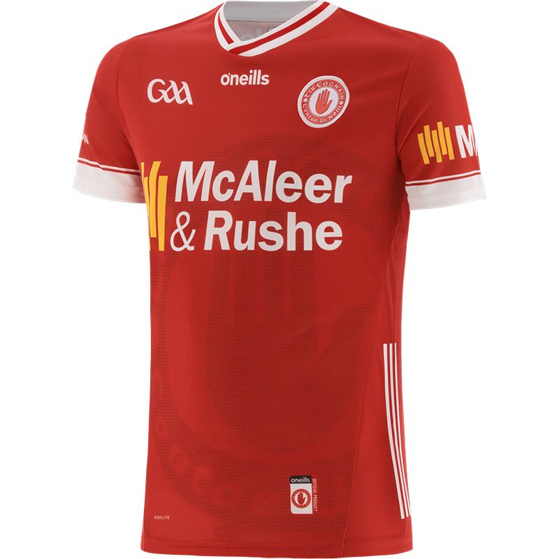 Red Tyrone GAA Alternative Jersey 2024 with ribbed crewneck by O’Neills.