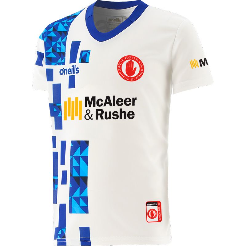 White and Royal Tyrone GAA Kids' Short Sleeve Training Top from ONeills.