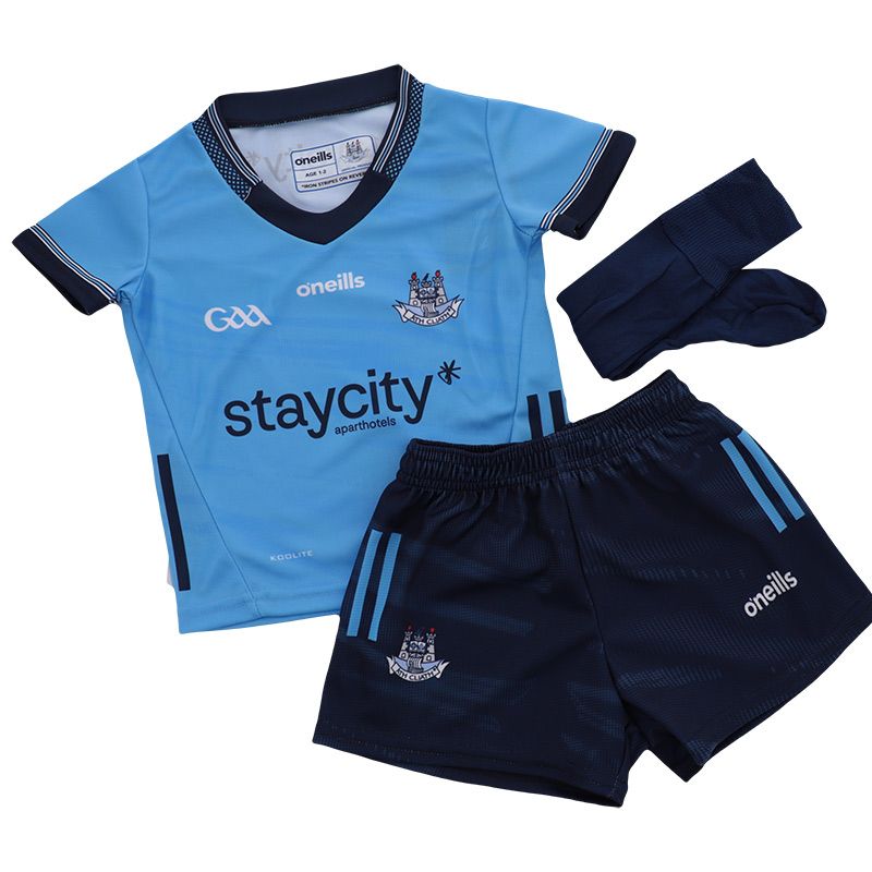 Sky Dublin GAA mini kit with jersey, shorts and socks by O’Neills.